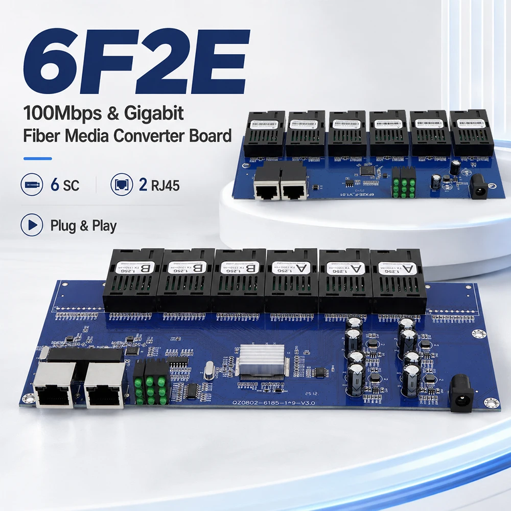 BYXGD Fiber Media Converter PCB Module 10/100Mbps & Gigabit BIDI A/B Pair 3KM 25km Transceiver Board for CCTV Surveillance FTTH