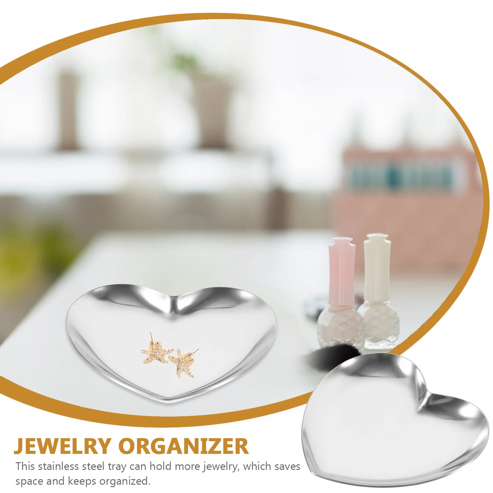 

Sweet Heart Shape Jewelry Tray Organizer Stainless Steel Storage Plate Perfume Cosmetics Jewelry Holder Wedding Anniversary