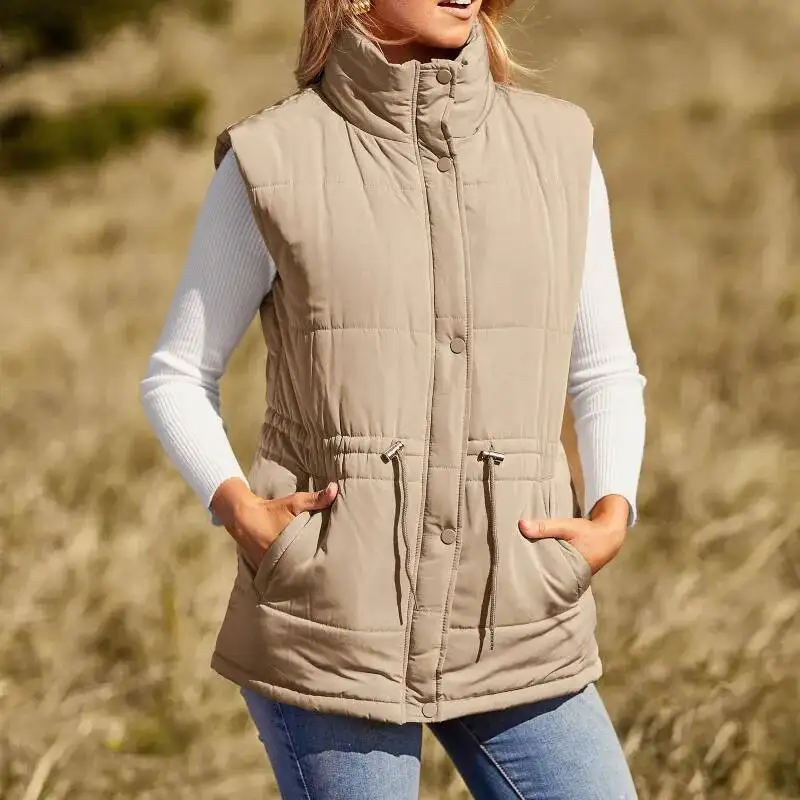 

Womens Puffer Vest Zip Up Stand Collar Sleeveless Padded Outerwear Jacket Coat With Pockets S-3XL