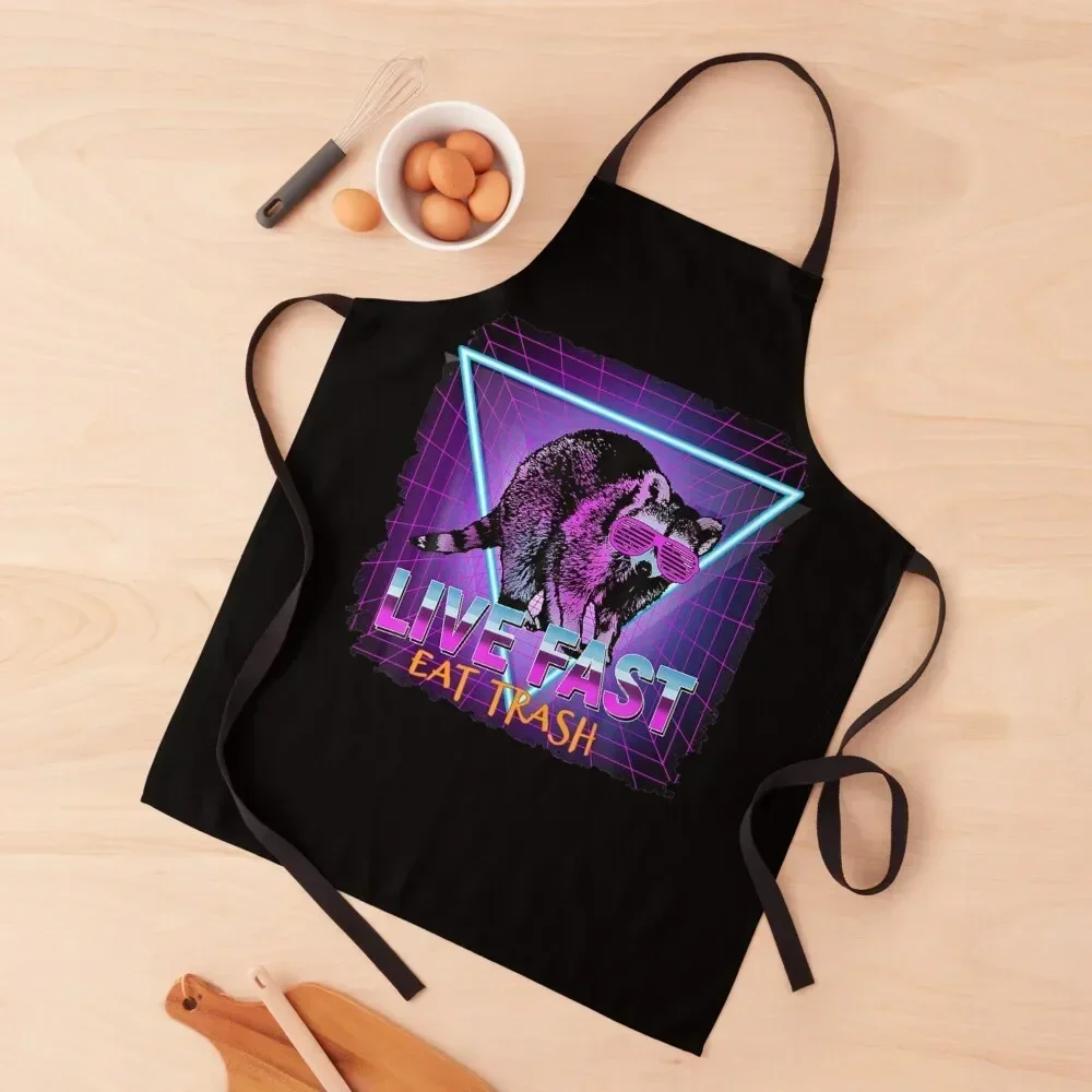 

Funny Retro Raccoon Live Fast Eat Trash Apron Custom for kitchen useful Kitchens Accessories Apron