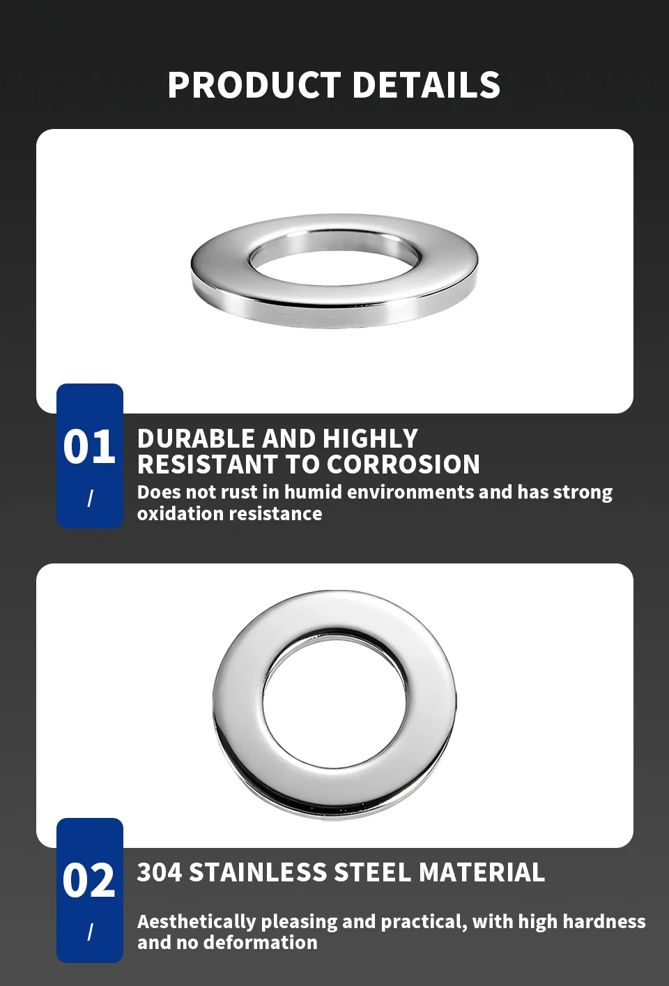 DIN9021 Große Flache Unterlegscheiben aus 304 Edelstahl Metall-Dichtungsscheiben M2.5 M3 M4 M5 M6 M8 M10 M12 M14 M16 M20 – Detail 4