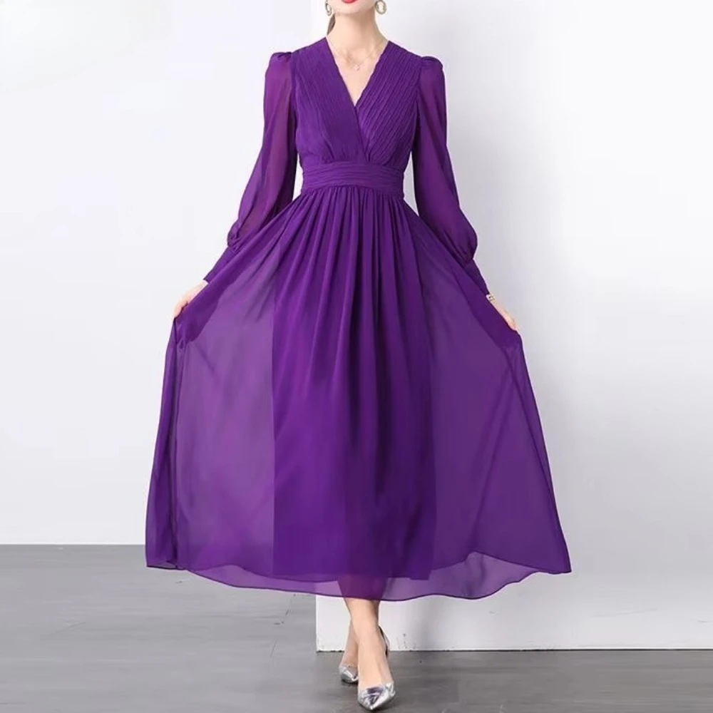 

Elegant V-neck Long Sleeves Evening Dresses Sexy Celebrity Pleat Long Dress Exquisite High Quality Prom Party Gowns Customized