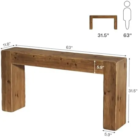 Solid Wood Console Table, 63-Inch Farmhouse Sofa Table Behind Couch for Entryway, Living Room, Foyer, Easy Assembly