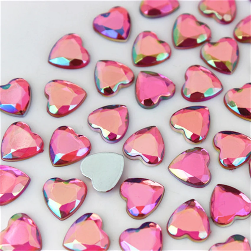 100pcs 8mm Heart Stones Flatback AB Crystals Acrylic AB Rhinestone Trim phone DIY Not Hotfix Jewelry Decoration ZZ460