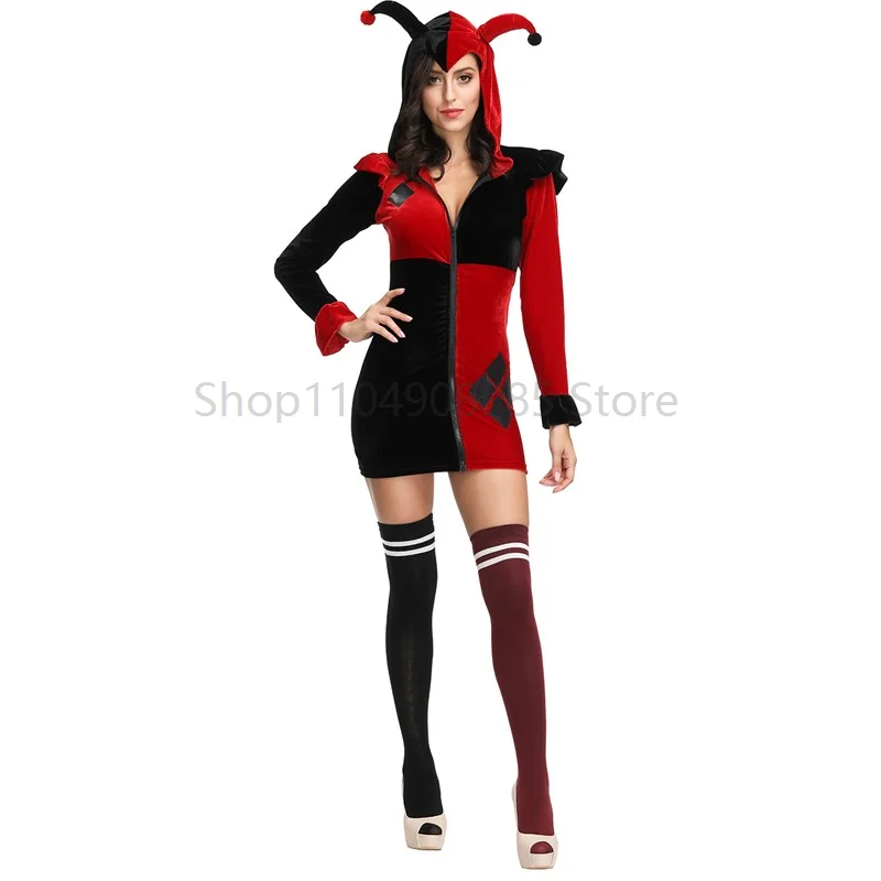 Halloween Purim Evil Horrifying Ugly Jester Cosplay Costume Carnival Party Funny Circus Clown Fancy Dress - view 3