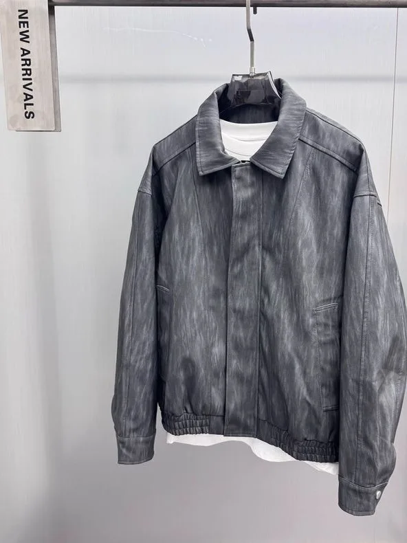 

Oulebird Men's PU Leather Jaet Collar up Casual Faionable Versatile Autumn New Sle Stand Fit Zipper Long Sve Top