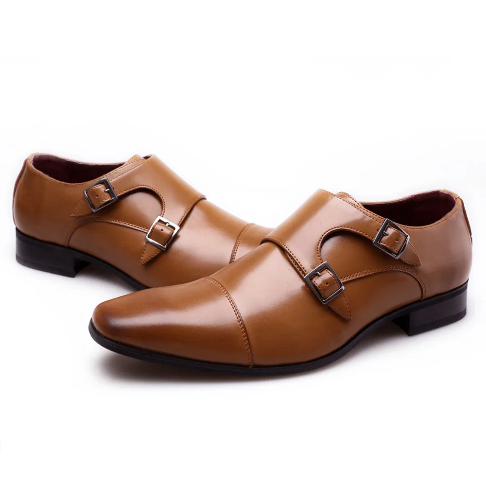 Classic Monk Shoes for Men Luxury Brand Design Wedding Shoes for Male Plus Size Men Business Office Leather Shoes for Men