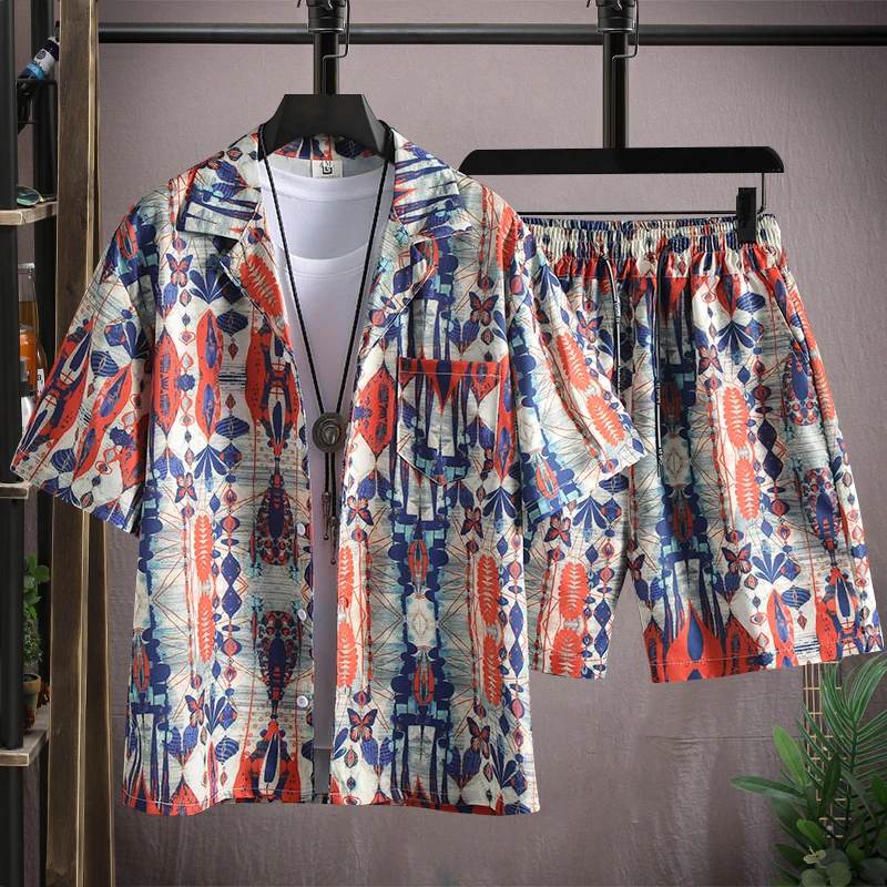 

Short Sleeves+Shorts Men Summer Fashion Trend Beach shirt Men'S High-Quality Breathable Large Size Loose Casual Set M-5xl