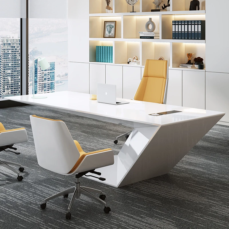 Luxury Lacquer Executive Desk Modern Minimalist Manager Executive Table Beauty Salon Reception Desk and Chair Set