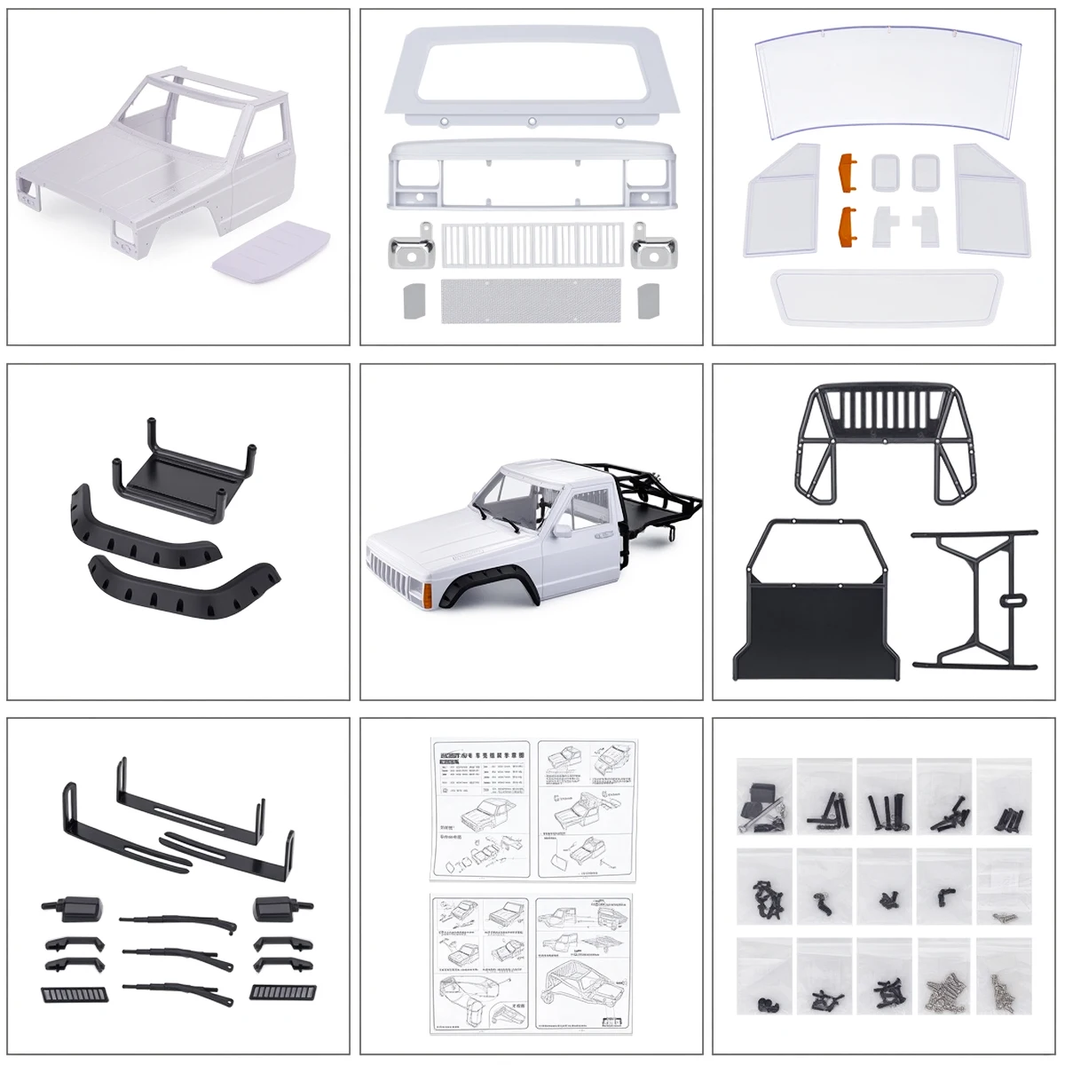 Unassembled Cherokee Hard Body Shell & Nylon Back-Half Cage for 1/10 RC Crawler SCX10 TRX4 90046 Upgrades