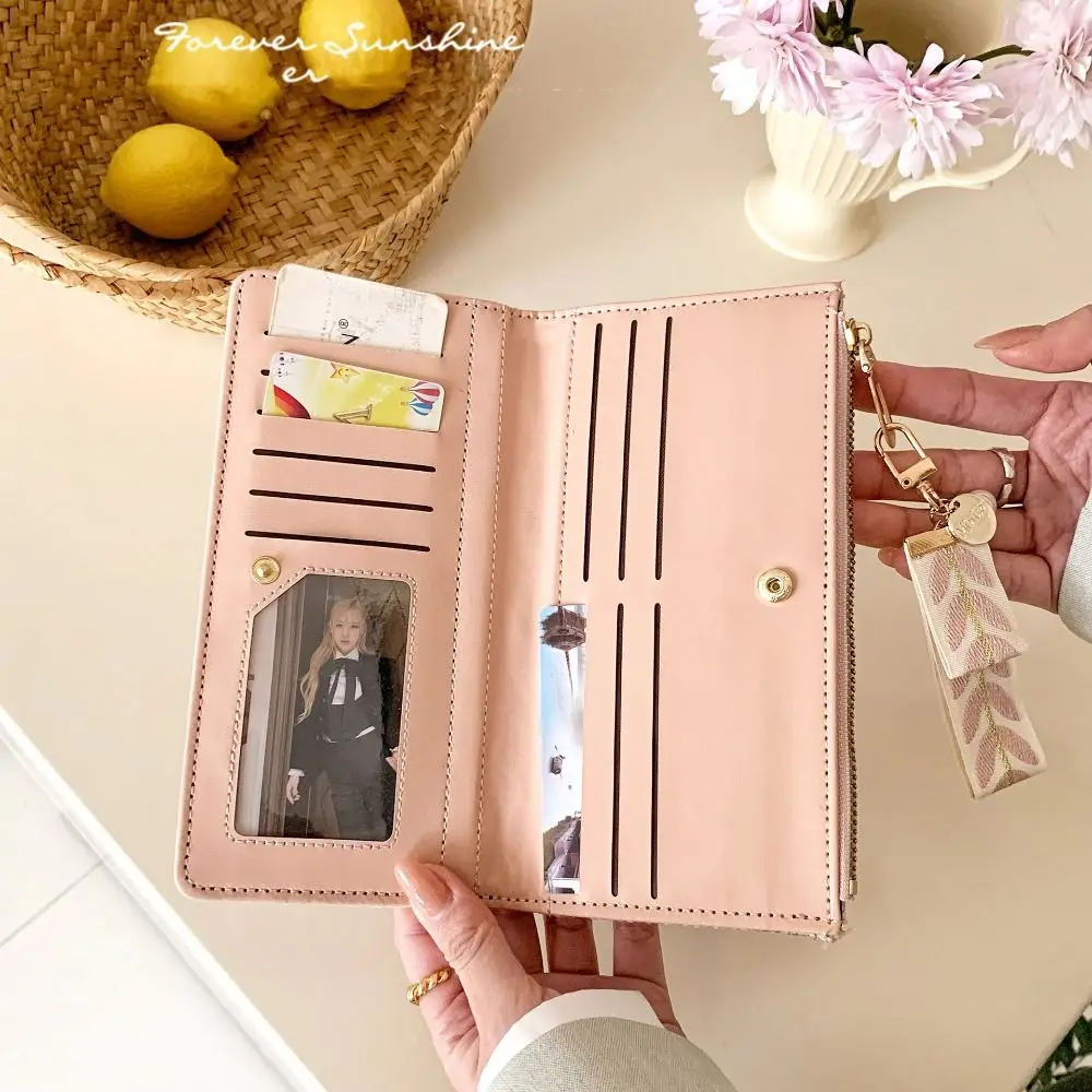 Coin Pouch Portable Women Long Wallet Card Pouch Printed Multiple Cards Purse Snap Button Multiple Card PU Handheld Bag Shopping
