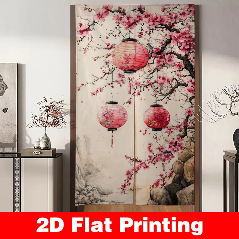 VIKAMA Japanese Ukiyo-e Wave & Sakura Door Curtain, Hand-Painted Noren for Zen Bathroom, Kitchen, Entryway Room Divider Decor
