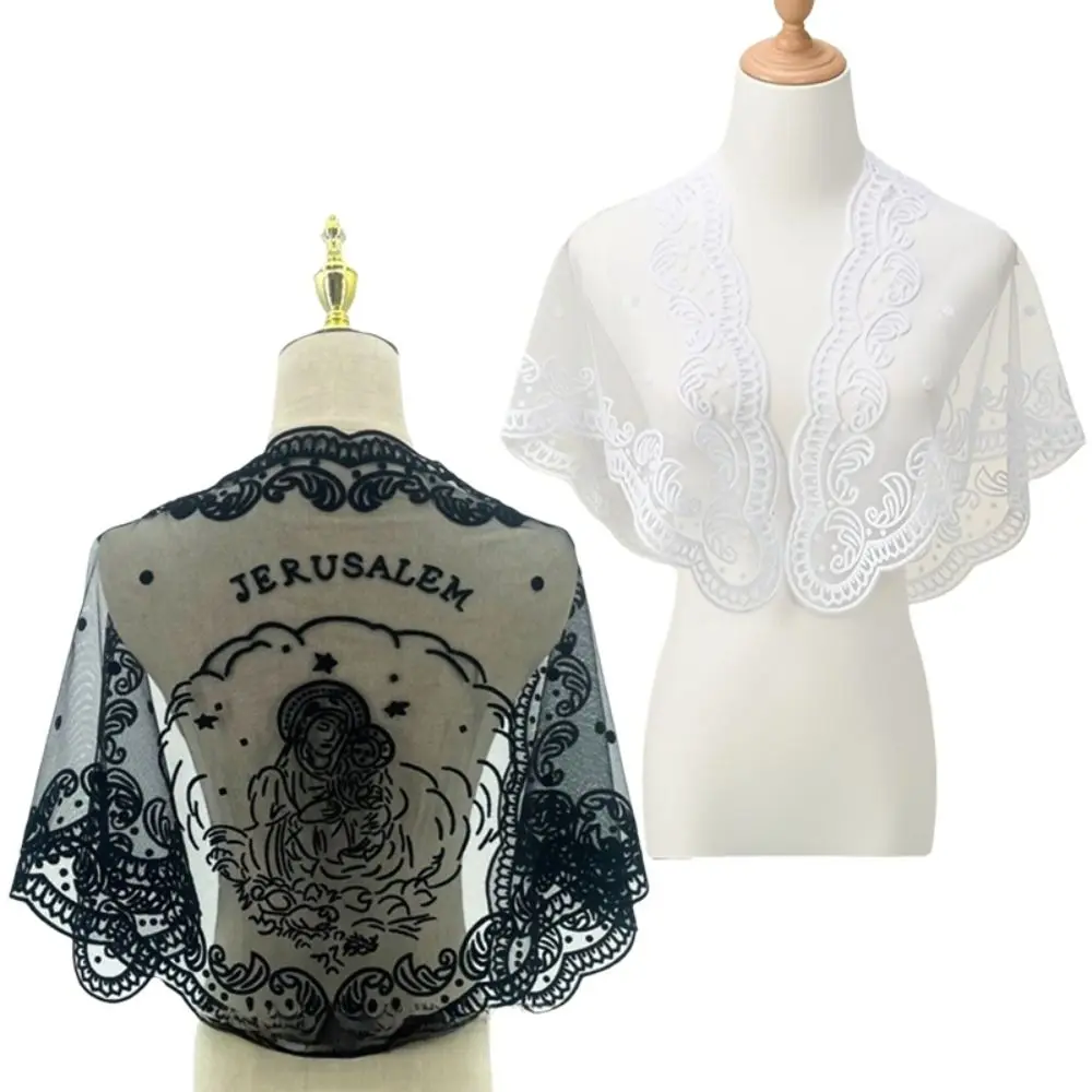 

Tassel Patchwork Women Tulle Scarf V-Neck Cardigans Hollow Evening Prom Cape With Tasse Multicolored Mantilla Lace Veil