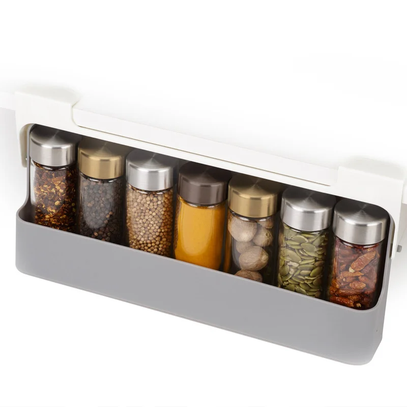 Kitchen Spice Rack Self-adhesive Wall-mounted Under-Shelf Seasoning Bottle Storage Rack Spice Organizer Kitchen Storage Rack