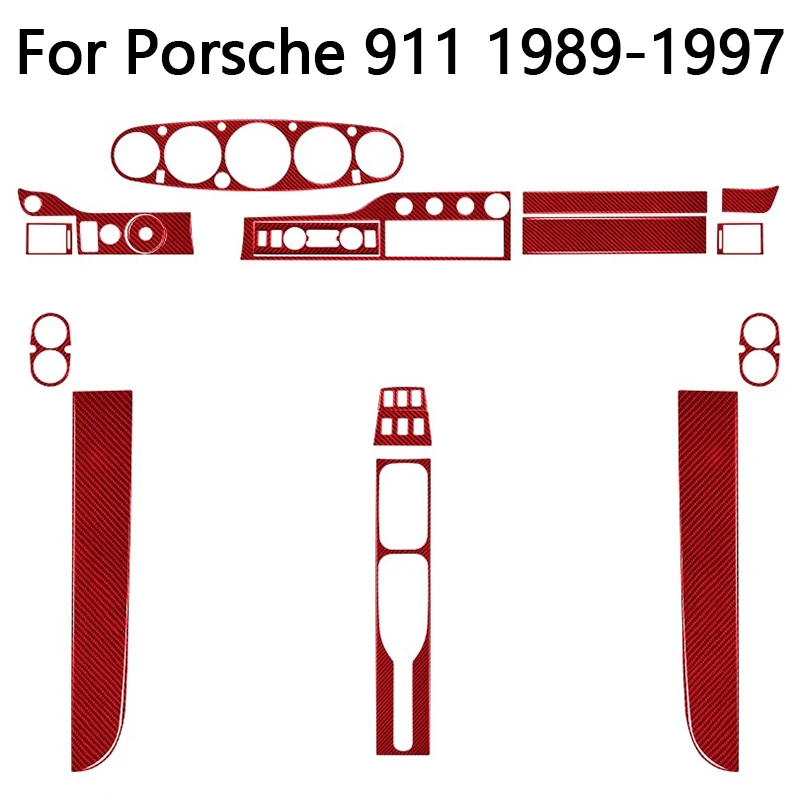 For Porsche 911 1989-1997 Carbon Fiber Red Stickers Trim Strip Car Interior Decorative Accessories