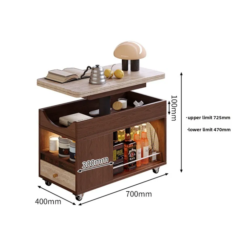 Movable coffee table antique small apartment foldable liftable trolley sofa side storage cabinet