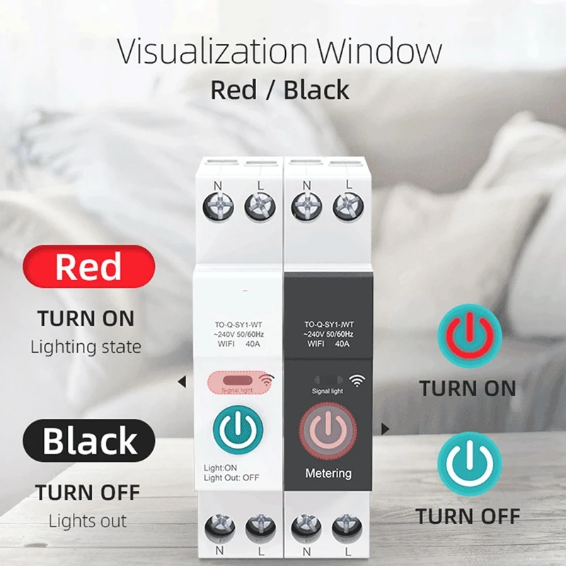 3X 40A Tuya เครื่องวัดพลังงานอัจฉริยะแบบเฟสเดียวมี Wifi, เครื่องวัดพลังงานอัจฉริยะหน้าจอแสดงปริมาณการใช้พลังงาน kWh wattmeter สีดำ