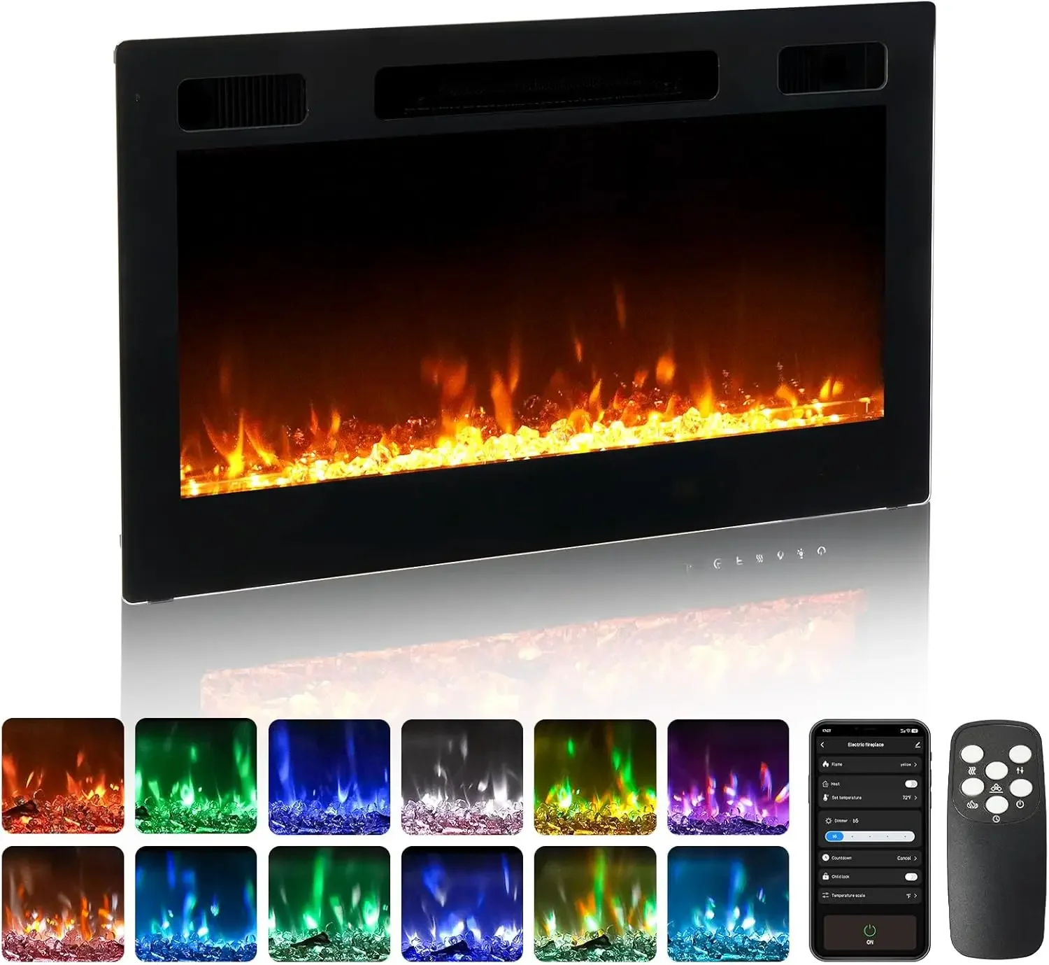 

30'' Electric Fireplace, 2-in-1 Ultra-Thin Wall Mounted & Recessed Fireplace with WiFi & Remote Control & Touch Screen, 1500W Wa
