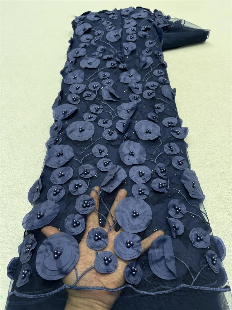 

5 Yards African French Tulle Lace Fabric 2024 High Quality 3d Lace Applique With Beaded Embroidery Bridal Lace Fabric Sewing