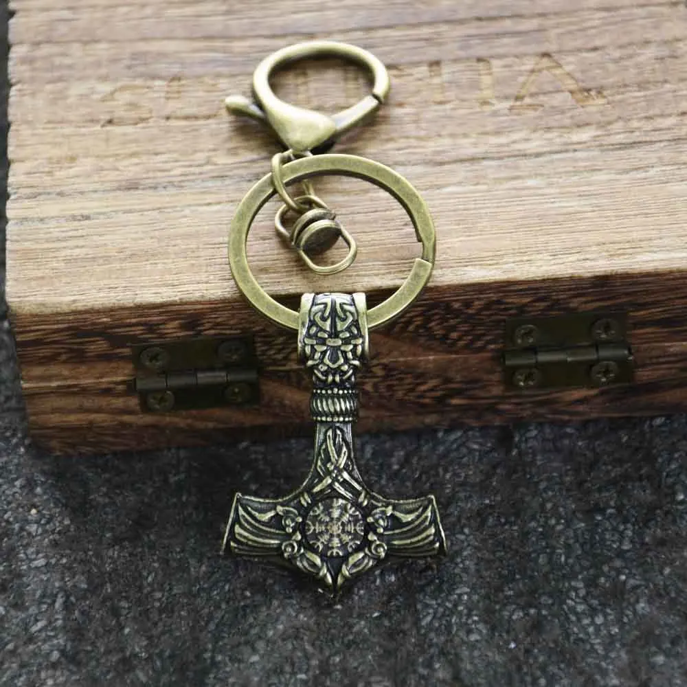 1Pcs Vintage Metal Thor Hammer Mjolnir Viking Keychain Scandinavian Amulet Talisman Jewelry