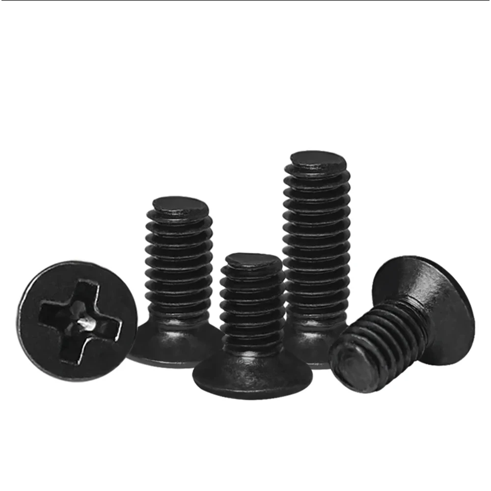 100-500Pcs Black Carbon Steel M2 Phillips Flat Countersunk Head Screws Head Diameter 3/3.5mm Total Length 3-6mm Machine Screw