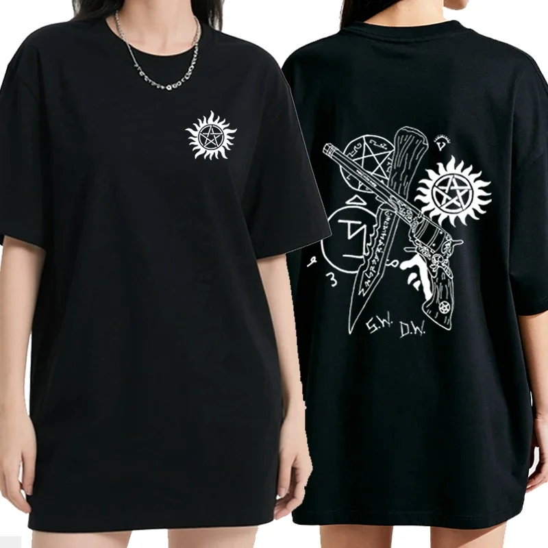 

Summer Women's Clothing Pentagram Printed T-shirt Women Casual Loose Fashion Vintage High Street Y2K Short Sleeve Tops T-shirt