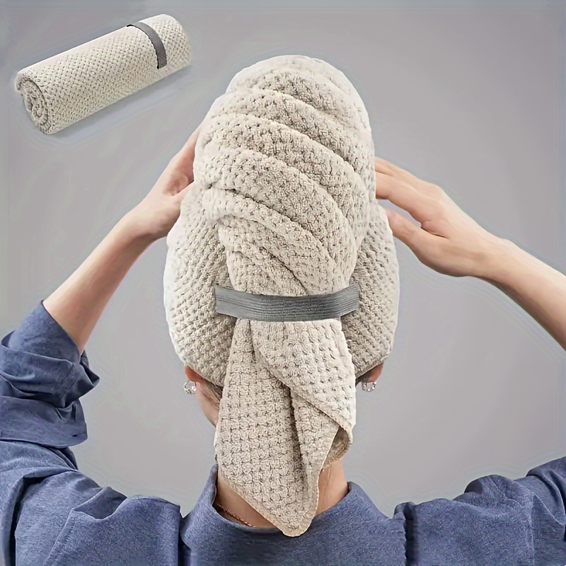  Large Solid Color Water Absorbent Hair Drying Towel Microfiber Hair Towel Wrap With Elastic Strap Soft Quick Drying Towel 