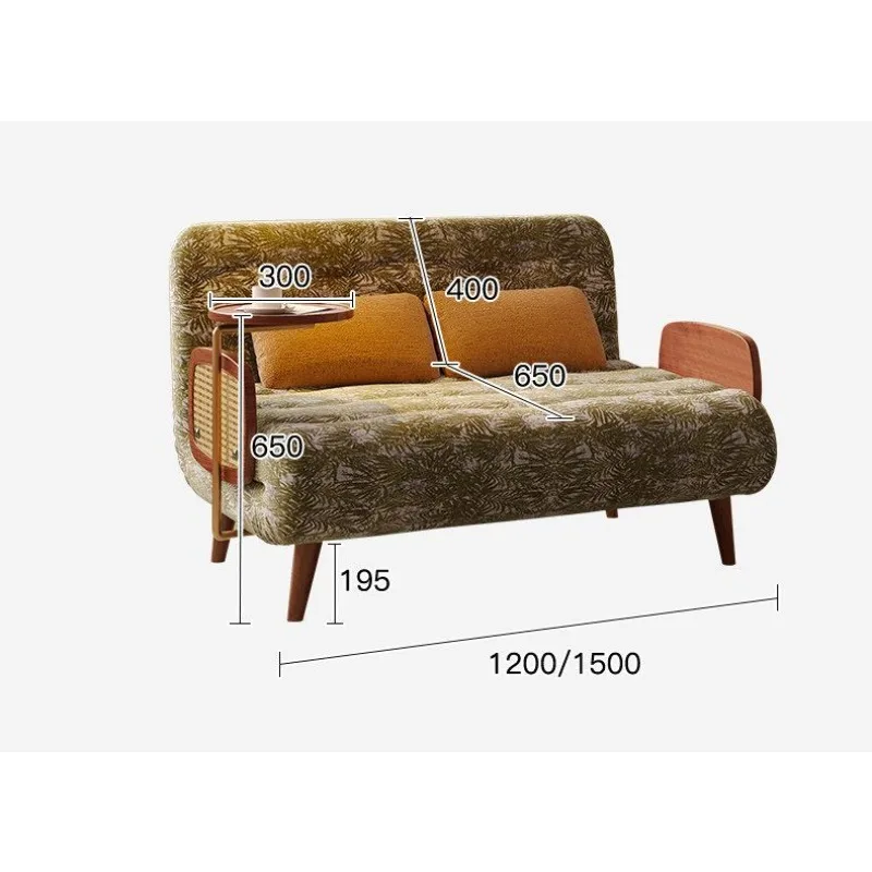 Living room retro dual-purpose small apartment multi-functional single solid wood sofa bed y