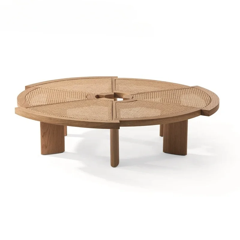 Italian modern ash wood, solid wood log rattan coffee table, table wabi sabi creative gear special-shaped table