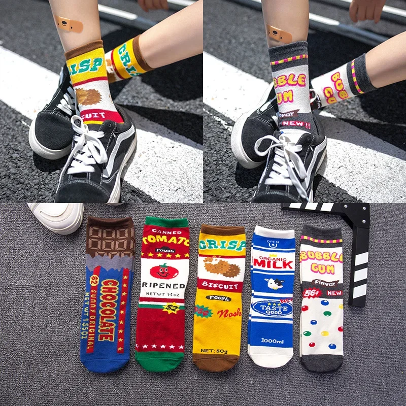 

Women Men Couple Socks Cartoon Tomato Colorful Chocolate Strawberry Biscuit Bubble Gum kawaii Japanese style cute cotton socks