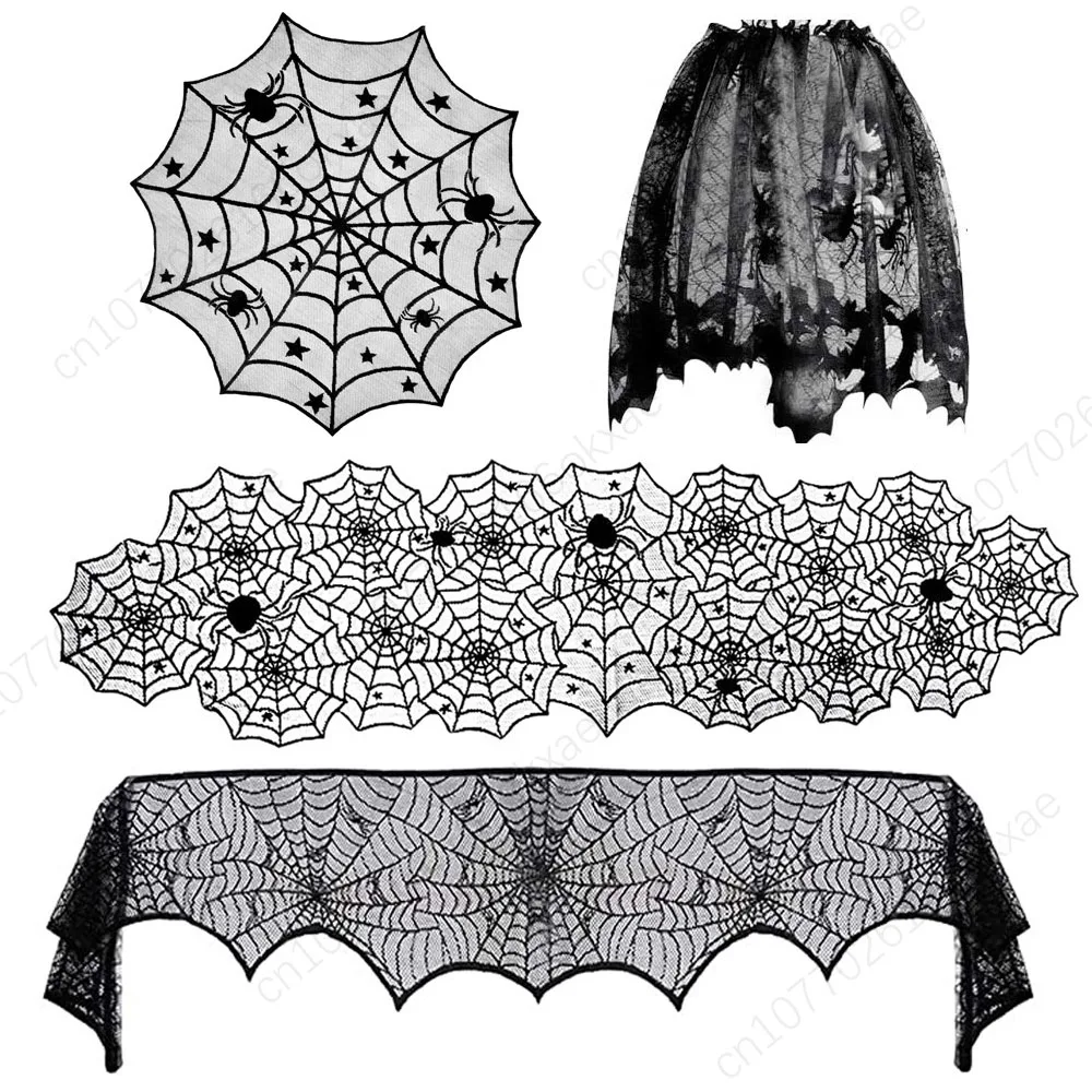 Halloween Tablecloths Spider Web Mantel Towel Bat Spider Table Flag Lampshade Table Decoration Halloween Home Decor Sets