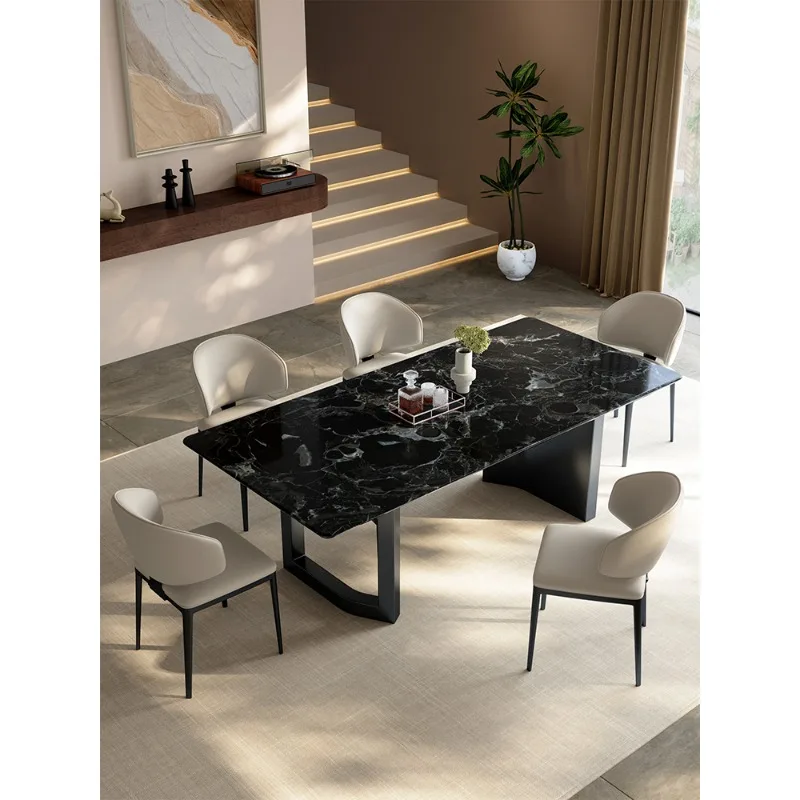 

Natural luxury stone black rose dining table Italian minimalist rectangular dining table