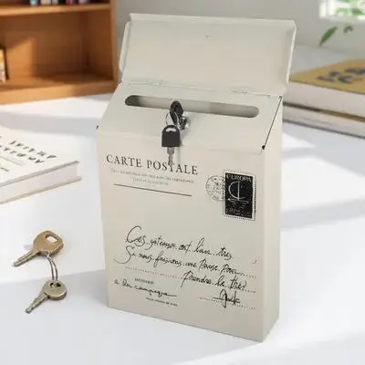 

1Pcs Lockable Letter Box Retro Style Iron Mailbox Wall Mount Post Box for Indoor Outdoor Decoration Suggestion Parcel Storage