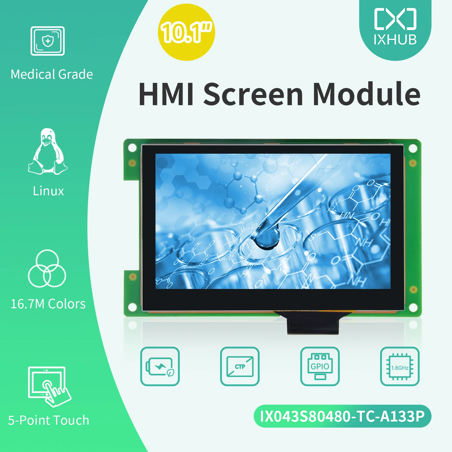 

IXHUB 800*480 4.3 Inch Intelligent Display Linux Industrial Grade Embedded System TTL/COMS, RS232 Level for Charging Pile