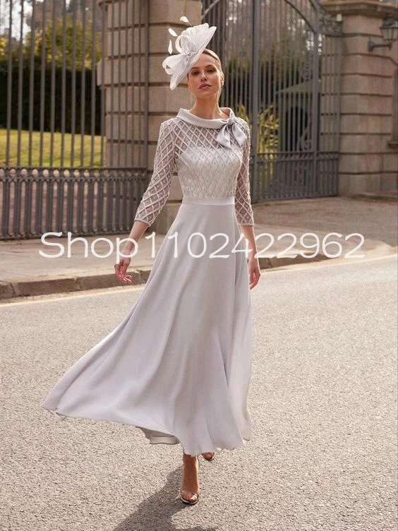 Bateau neckline chiffon Mother of the Bride and Mother of the Groom Wedding Outfits Chiffon stain party guest dress