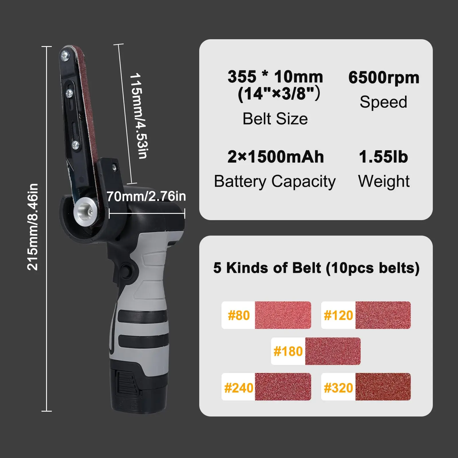 Handheld Cordless Mini Angle Grinder Belt Sander for Metal Wood Tile Cutting Polishing Grinding Compatible with Makita Battery