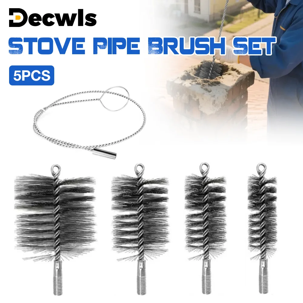 Cepillo de chimenea de acero inoxidable, cepillo de limpieza de tuberías de 30/50/80/150 mm, varilla de extensión flexible de 1 metro, herramienta de limpieza de tubos de horno utilizada para eliminar hollín y residuos