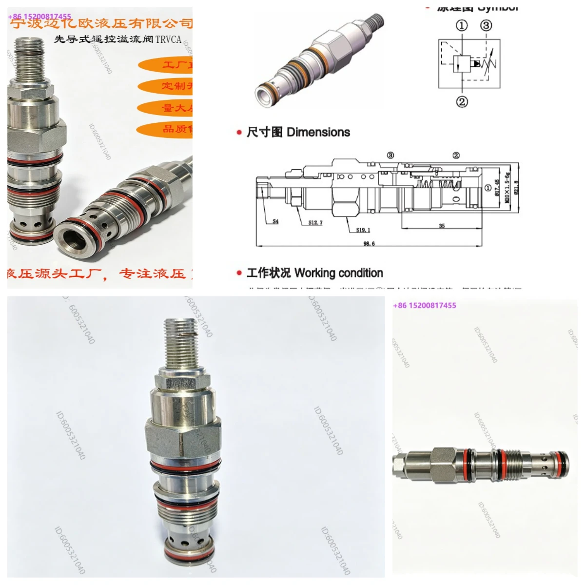 Domestic alternative to RVCALAN hydraulic, with remote control port, balance piston pilot-operated relief valve
