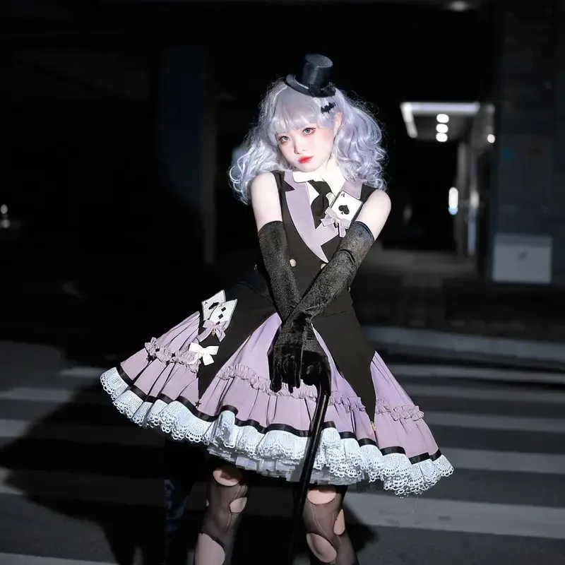 

Vintage Dark Lolita Court Style Lolita Dress Set Kol Saati Goth Dresses Women Clown Halloween Kawaii Maid Cosplay
