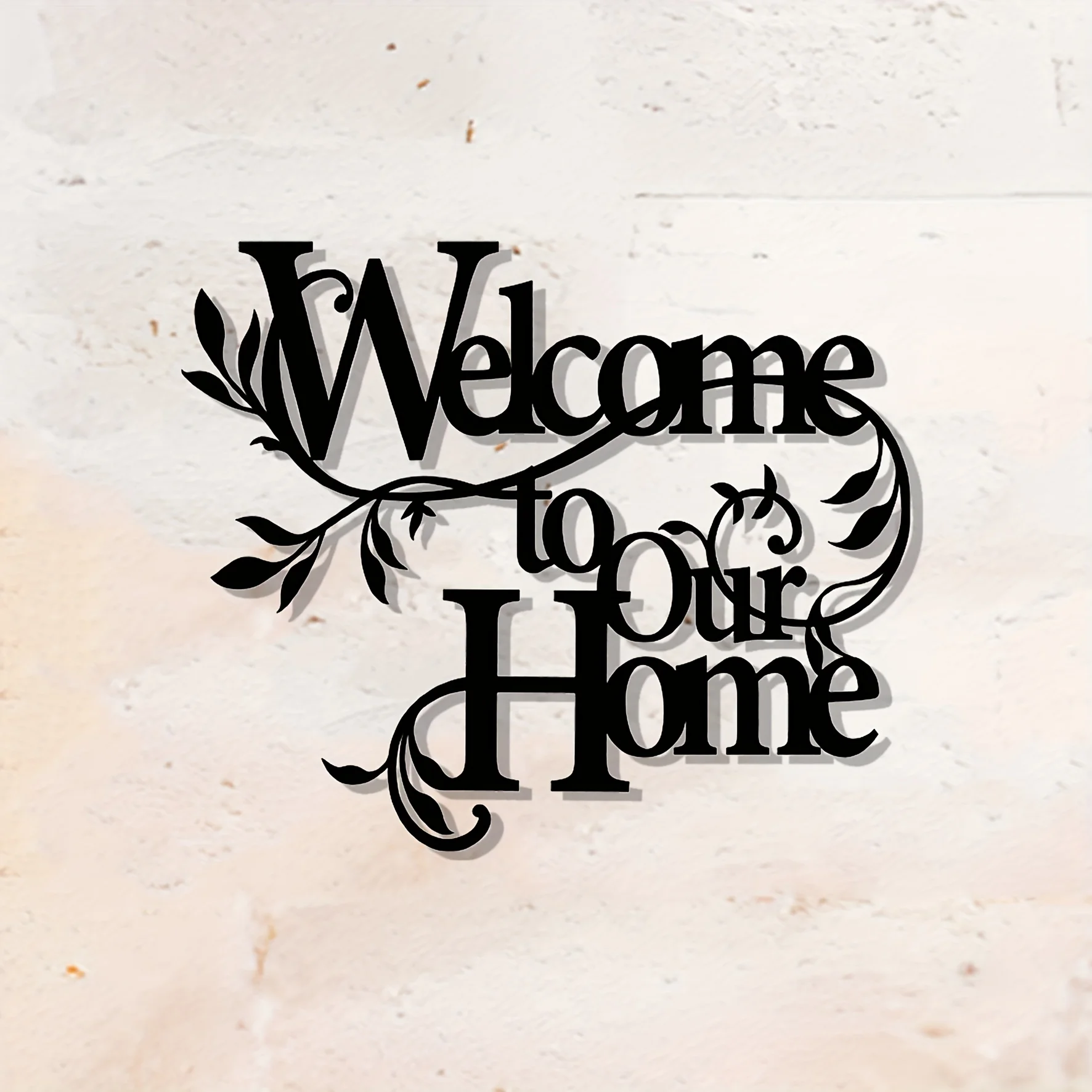 CIFBUY Metal Welcome to Our Home Wall Sign, 2D Iron Letter Wall Decor, Floral Vine Metal Wall Hanging for Entryway
