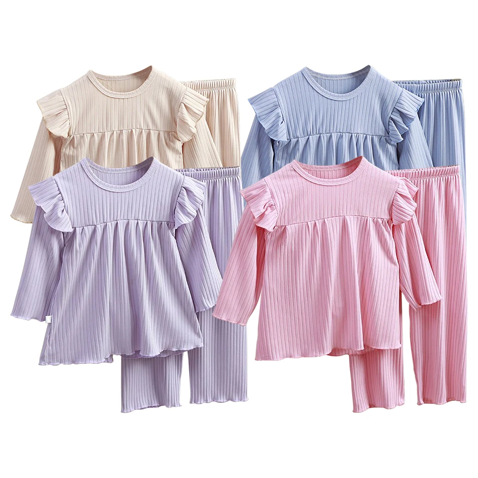 Stylish Girls Sleepwear Sets with Cute Cartoon Prints Perfect for Kids Comfortable Homewear in Spring Autumn and Summer Seasons