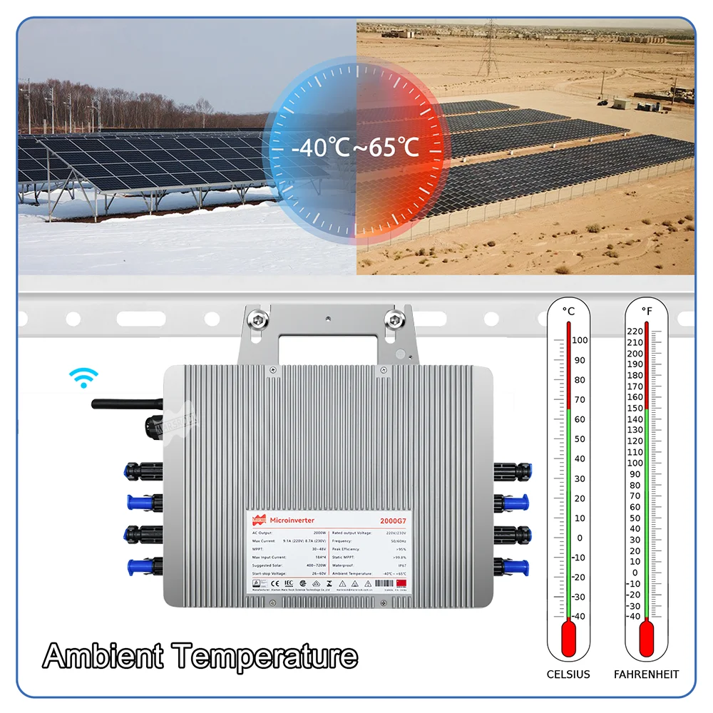 HM 2000W Solar Inverter 25-55VDC Solar Panel Input On Grid Microinverter With WiFi Function For 230VAC Home Grid Solar Power