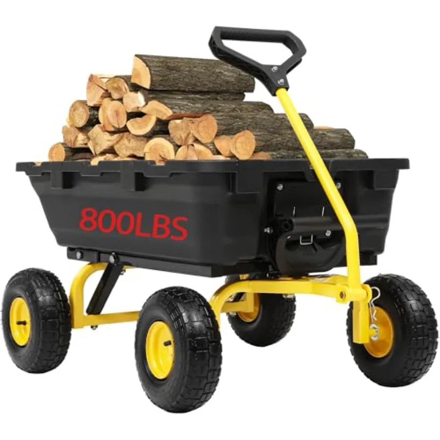 

800LB Garden Dump Cart 4 Wheel Wheelbarrow with 10 Tires Heavy Duty Steel Frame Utility Cart for Yard Farm Hauling Firewood Qui