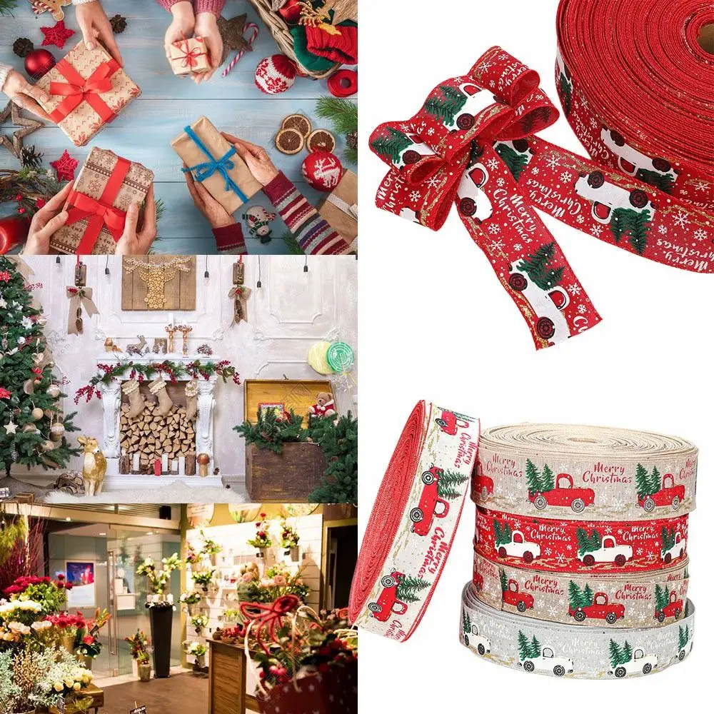 

Yard Garden Decor 5CM 6.3CM 2M Christmas Ribbon Handmade DIY Wreath Imitation Hemp Ribbon Printed Craft Xmas Tree Ribbon Party