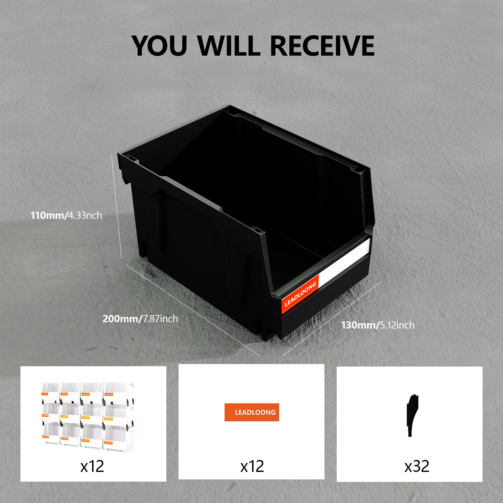 12Pcs 8"x5"x4" Stackable Plastic Storage Bins - Multipurpose Organizer for Garage Tools, Kitchen Sundries & Car Accessories