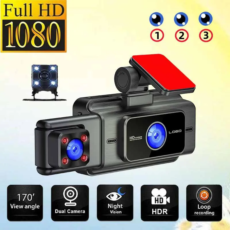 3 Channel Dash Cam Car Black Box Camera With WiFi Infrared Nightxision Dvr Motion Detections Dashcam 170° Wide Angle G-Sensor