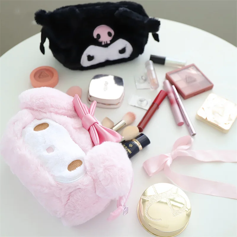 

Sanrio Bag Kawaii Melody Cosmetic Bag Cartoon Anime Plush Handbag Large Capacity Travel Storage Make Up Bag Women Girl Gifts