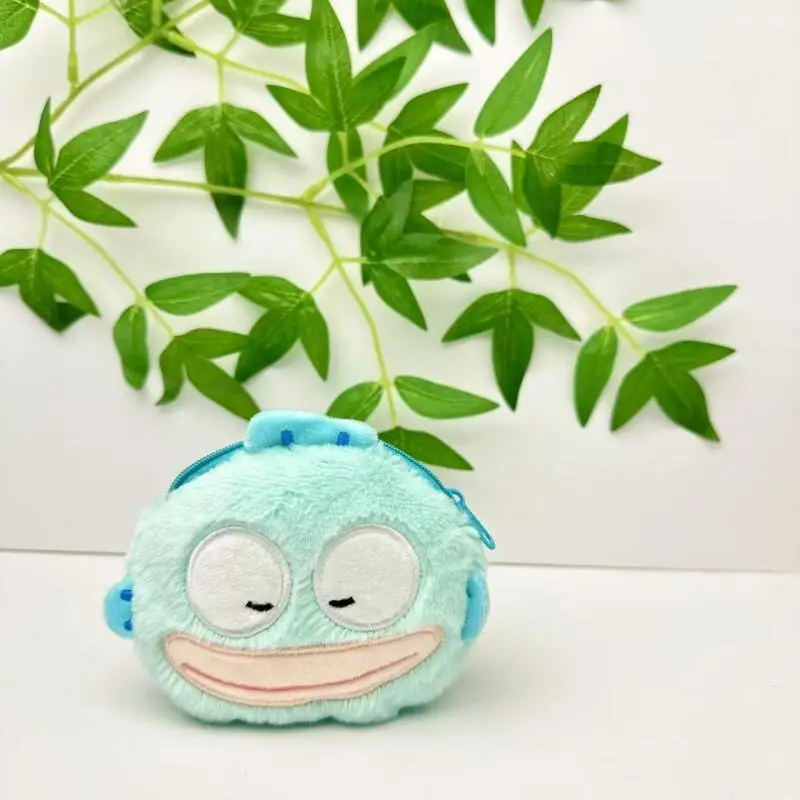 Sanrio Hangyodon-monedero de peluche suave de 9Cm, llavero, bolsa para tarjetas, mochila con cremallera de doble capa, decoración, regalo de Navidad para Amiga