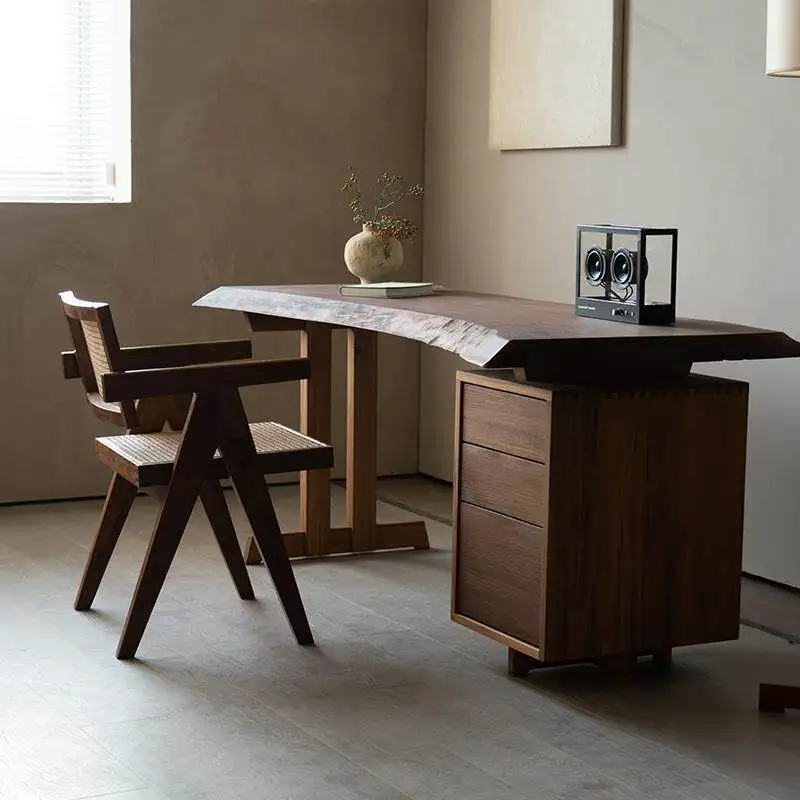 Island desk, natural edge thick material, wabi-sabi style work desk