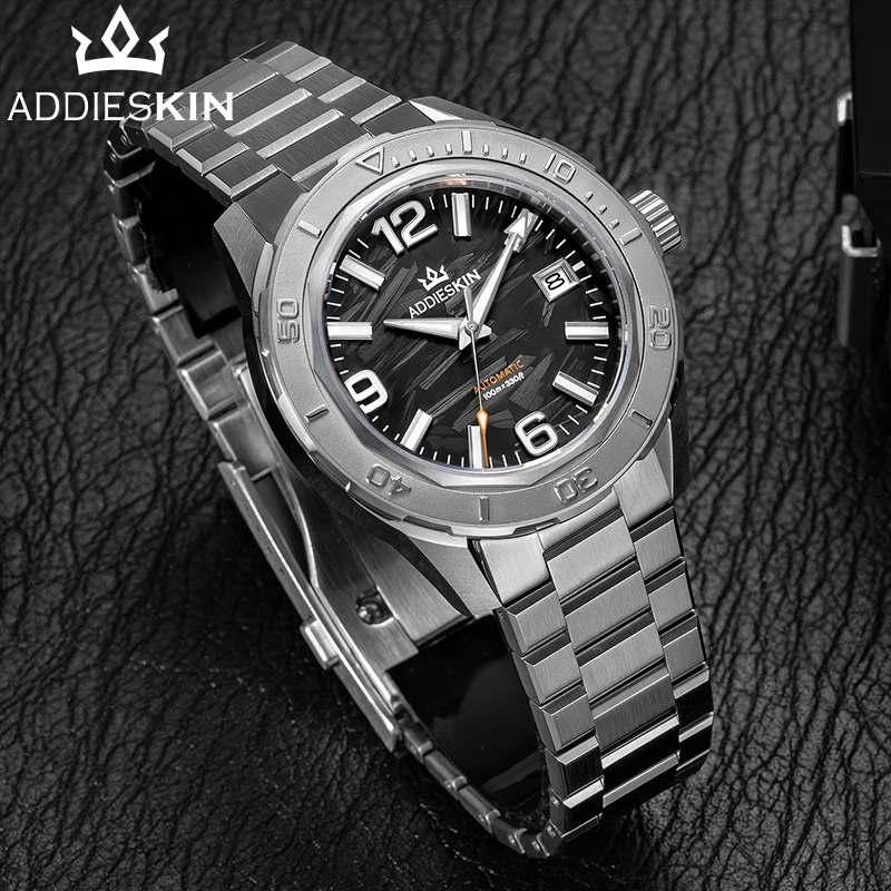 ADDIESKIN K007 Men Automatic Mechanical Watch Miyota 9015 Carbon Fiber Dial Sapphire Crystal Screw Down Crown Luxury Wristwatch